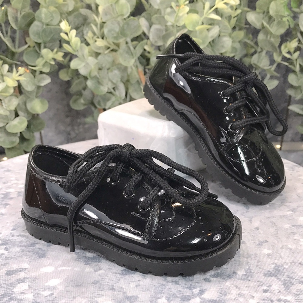 Pitter Patter Black Patent Saddle Oxford Style Dress Shoes Little Boys 5 ✨NWOT✨